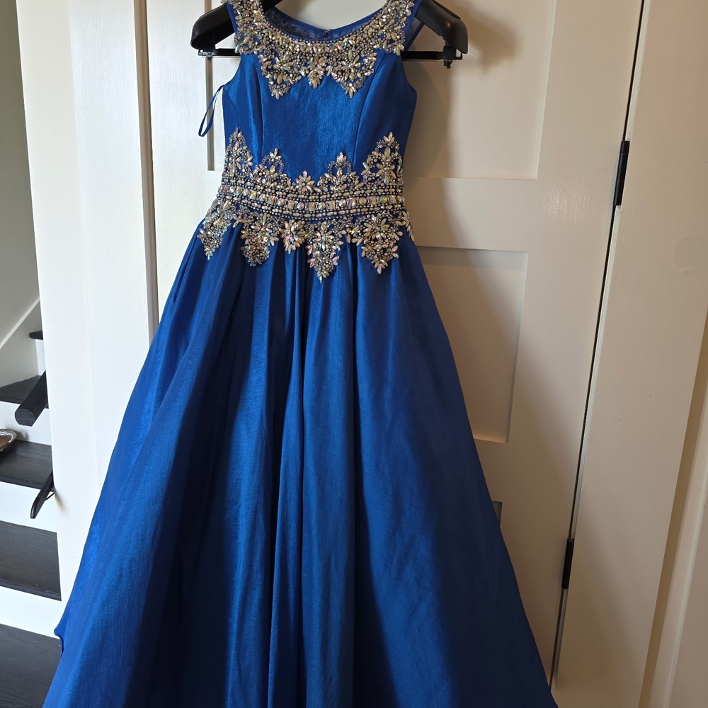 Elegant Blue and Gold Kids Formal Dress